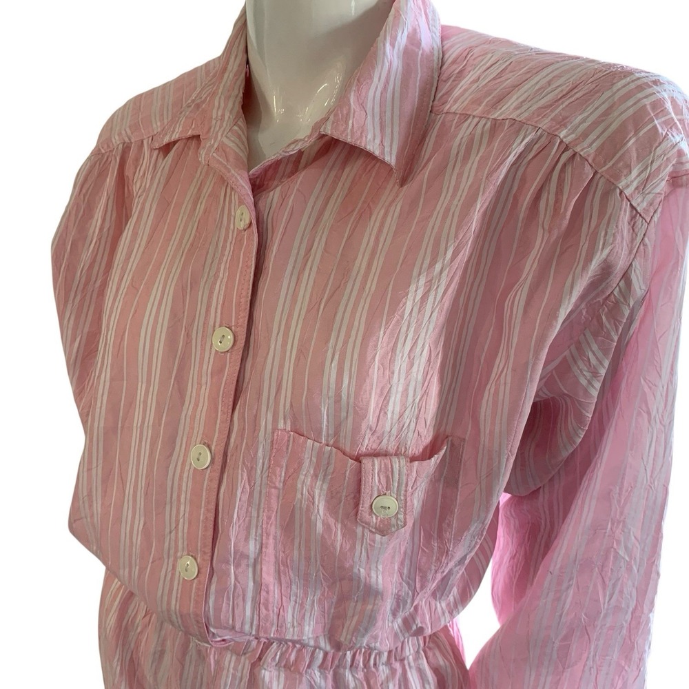Vintage L Rothschild San Francisco Pink Striped Jumpsuit Pockets Collared Sz 12‎